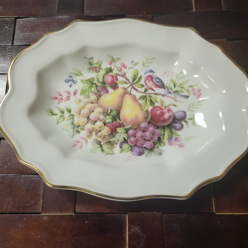 Avon Floral Fruit Platter with Gold Trim